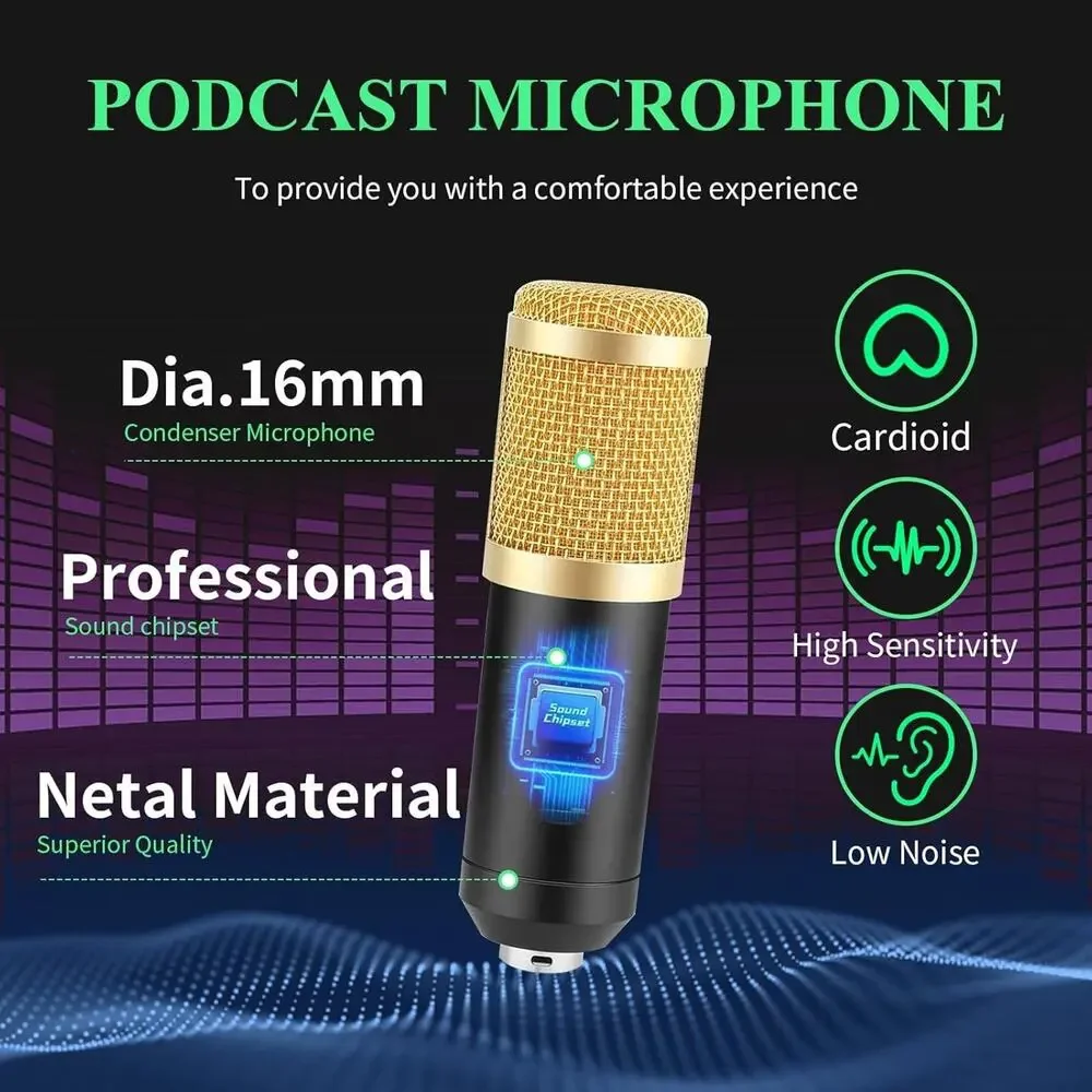 GUHUS Professional Condenser Microphone Kit, with Boom Arm Stand Pop Filter - Picture 3 of 7